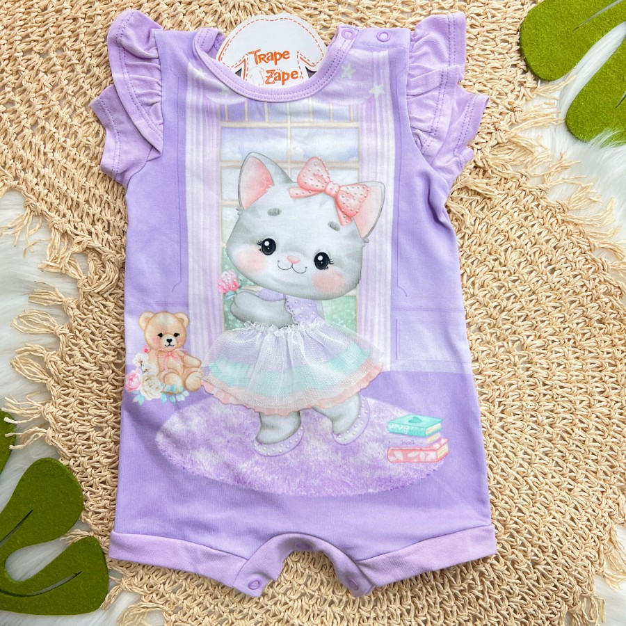 Macaquinho Curto Gatinha de Vestido - Lilás Macaquinho Curto Gatinha de Vestido - Lilás